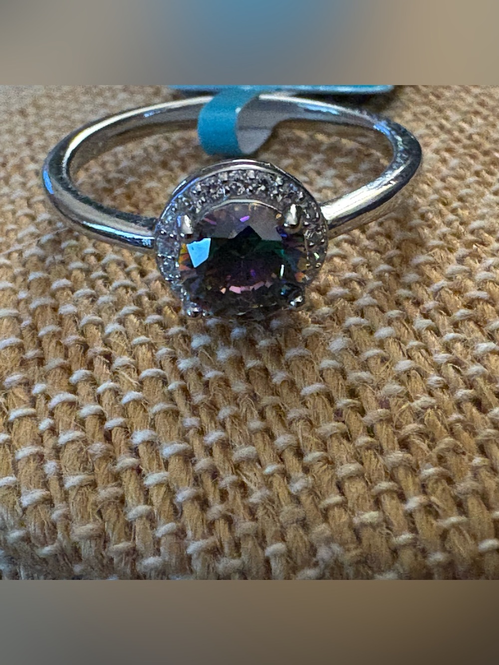 Solid Sterling Silver Mystic Topaz with CZ Halo Ring Size 8